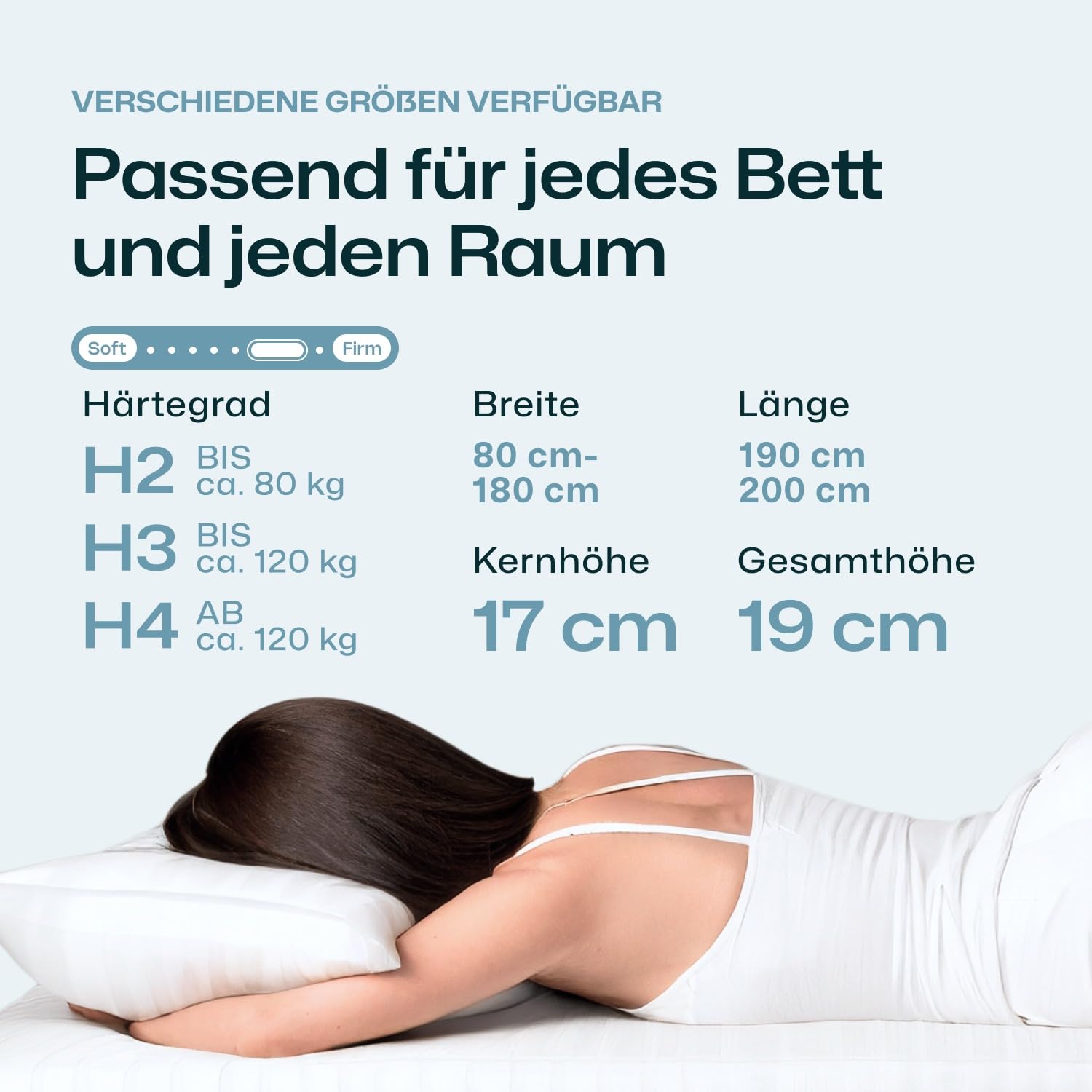 RAVENSBERGER Comfortmatratze Ravo-PUR - Härtegrad H3, mittel - 90 x 200 cm, Höhe 19 cm - ergonomische 7-Zonen Matratze mit Funktions-Bezug, allergikerfreundlich