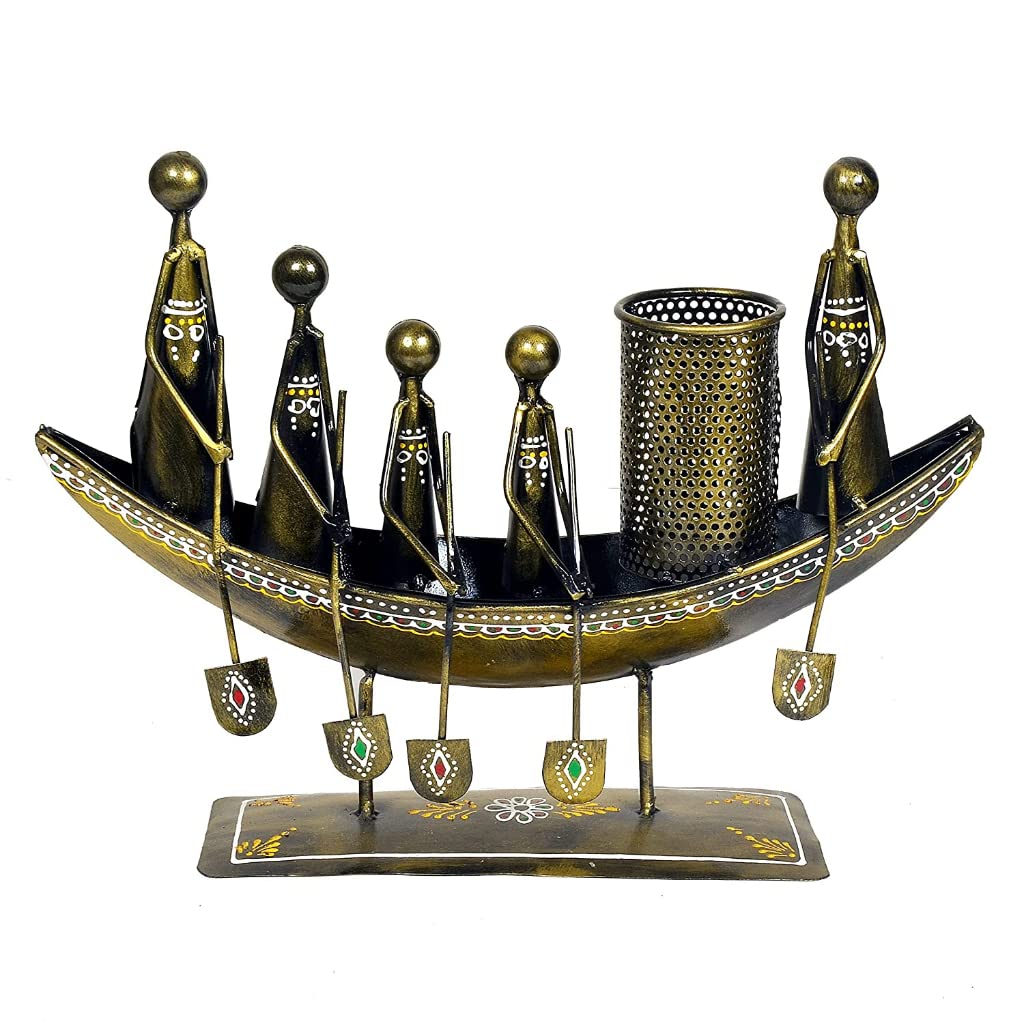 Metal Boat Showpiece for Table | Pen Stand | Gift Item | Table Decoration Items | Table Decoration - Multicolour