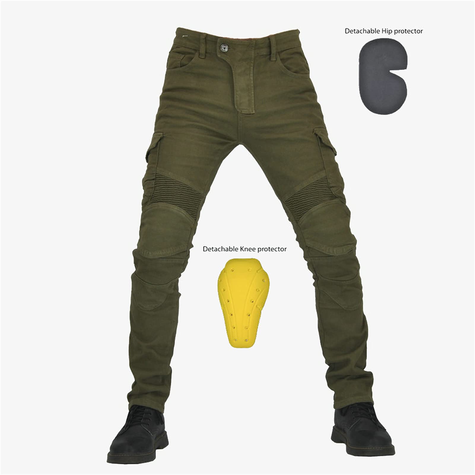 Męskie Spodnie motocyklowe, Moto Dżinsy z odpinanymi kolanami Cienka Ochrona Aramid Oddychająca Tkanina Motorcycle Biker Pants (Khaki,XS)
