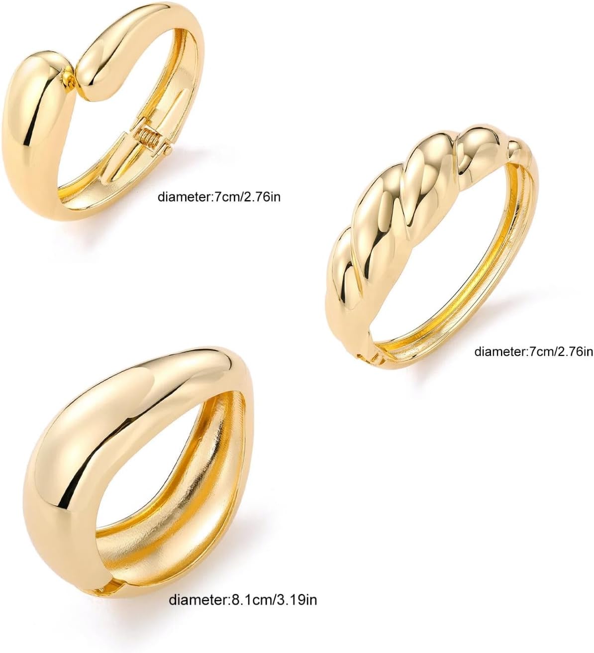 Chunky Gold Bangle Bracelets for Women – 14K Gold Plated, 3-Piece Stackable Cuff Bangles Set, Trendy Minimalist Jewelry