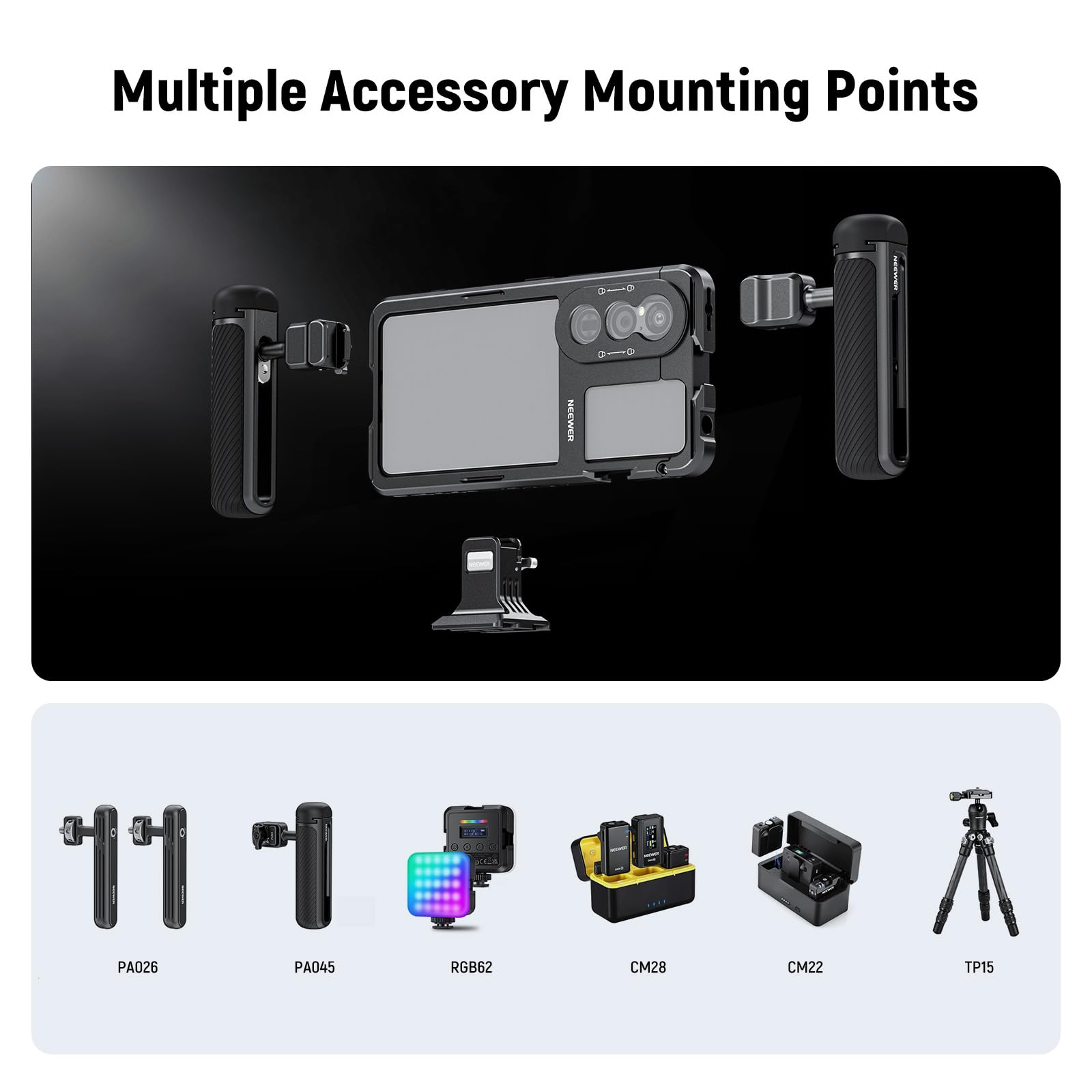 NEEWER Xperia klatka 1 V, szybkie uwalnianie wideo, uchwyt stabilizatora telefonu do nagrywania filmów, adapter filtra 67 mm, tylna płytka obiektywu 17 mm, tylna płytka obiektywu z mocowaniem T