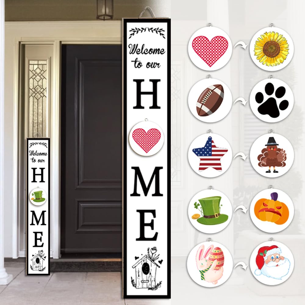 Nialnant St Patricks Day Welcome Home Sign for Front Porch Standing, Interchangeable Rustic Wooden Outdoor Porch Welcome Signs for New Home Standing