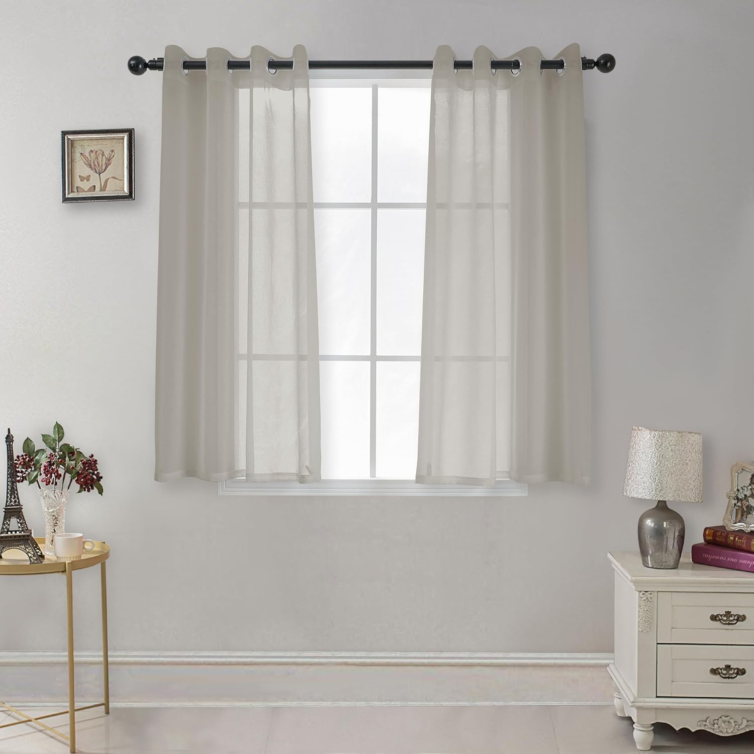 CUCRAF Net Curtains for Windows - Eyelet Curtain for Living Room & Bedroom, Voile Sheer Light grey 66 drop pair, Wrinkle Resistant Solid Colour Easy to Clean and Machine Washable โ image 1