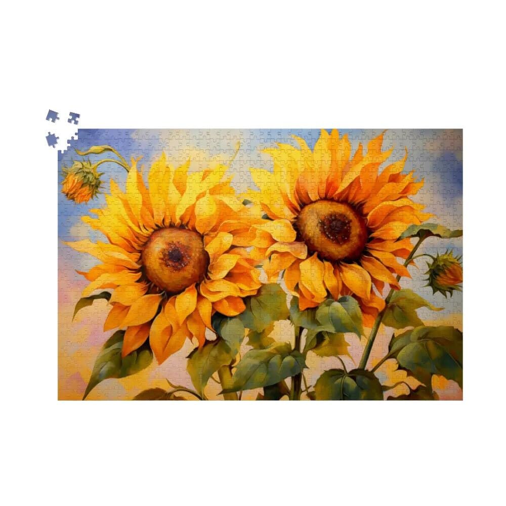 Sunflower Splendor Jigsaw Puzzle: 1000 Pieces Puzzle For Adults, Sun-Kissed Sunflower Artwork, Impressionist Art, Floral Puzzles