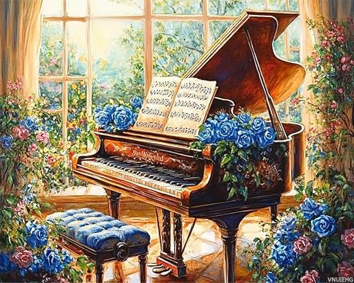 Blue Roses Piano Paint by Numbers Kit 16x20