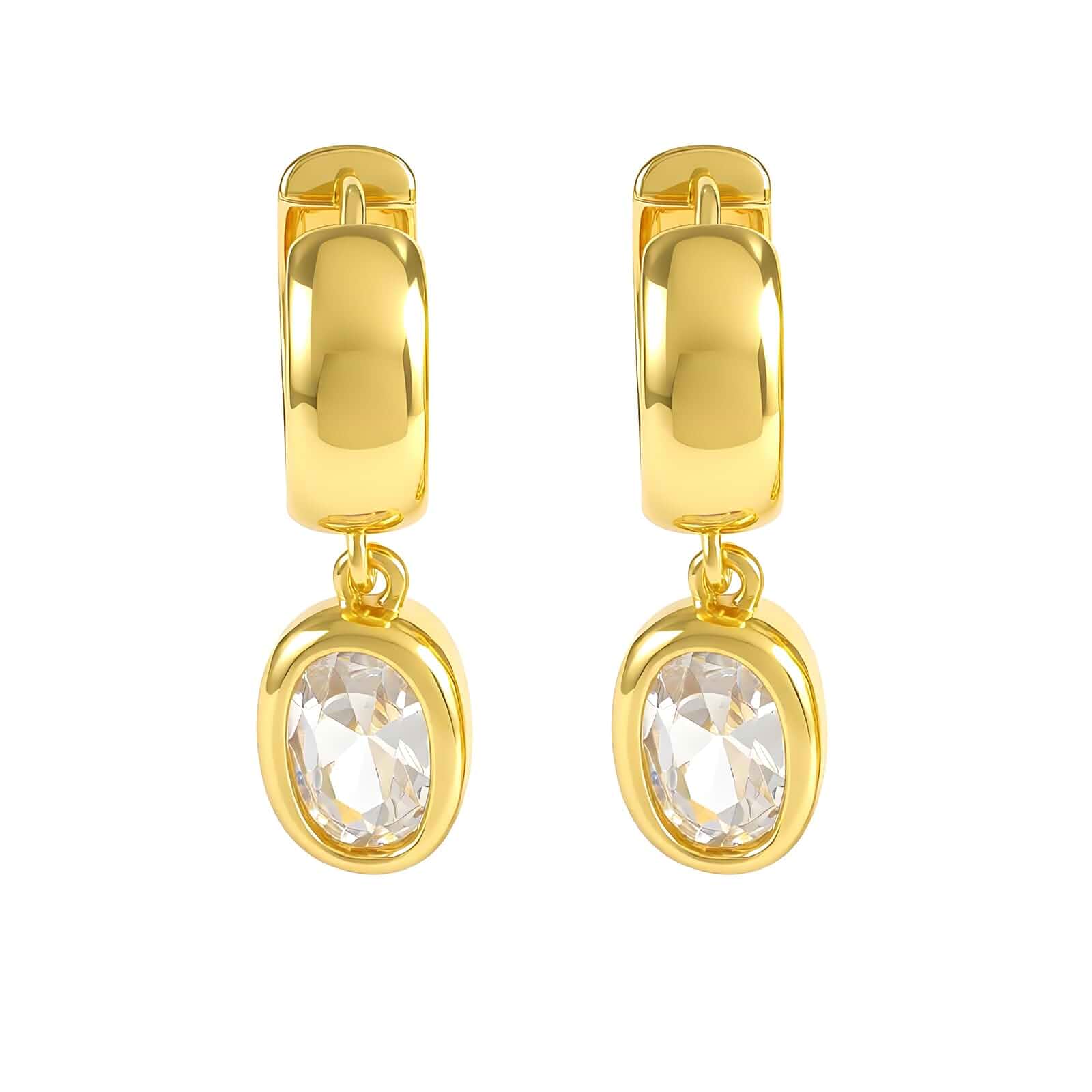 14K Gold Plated Huggie Chunky Dangle Earrings For Women, Hypoallergenic Cubic Zirconia Statement Jewelry Gifts for Daily Party Holiday