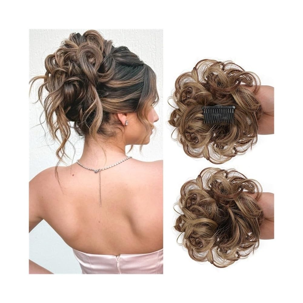 Haarknoten Unordentliches synthetisches Dutt-Haarteil, vielseitige, verstellbare Stile, seitlicher Kamm, Clip in lockigem Chignon for Frauen(12H24)