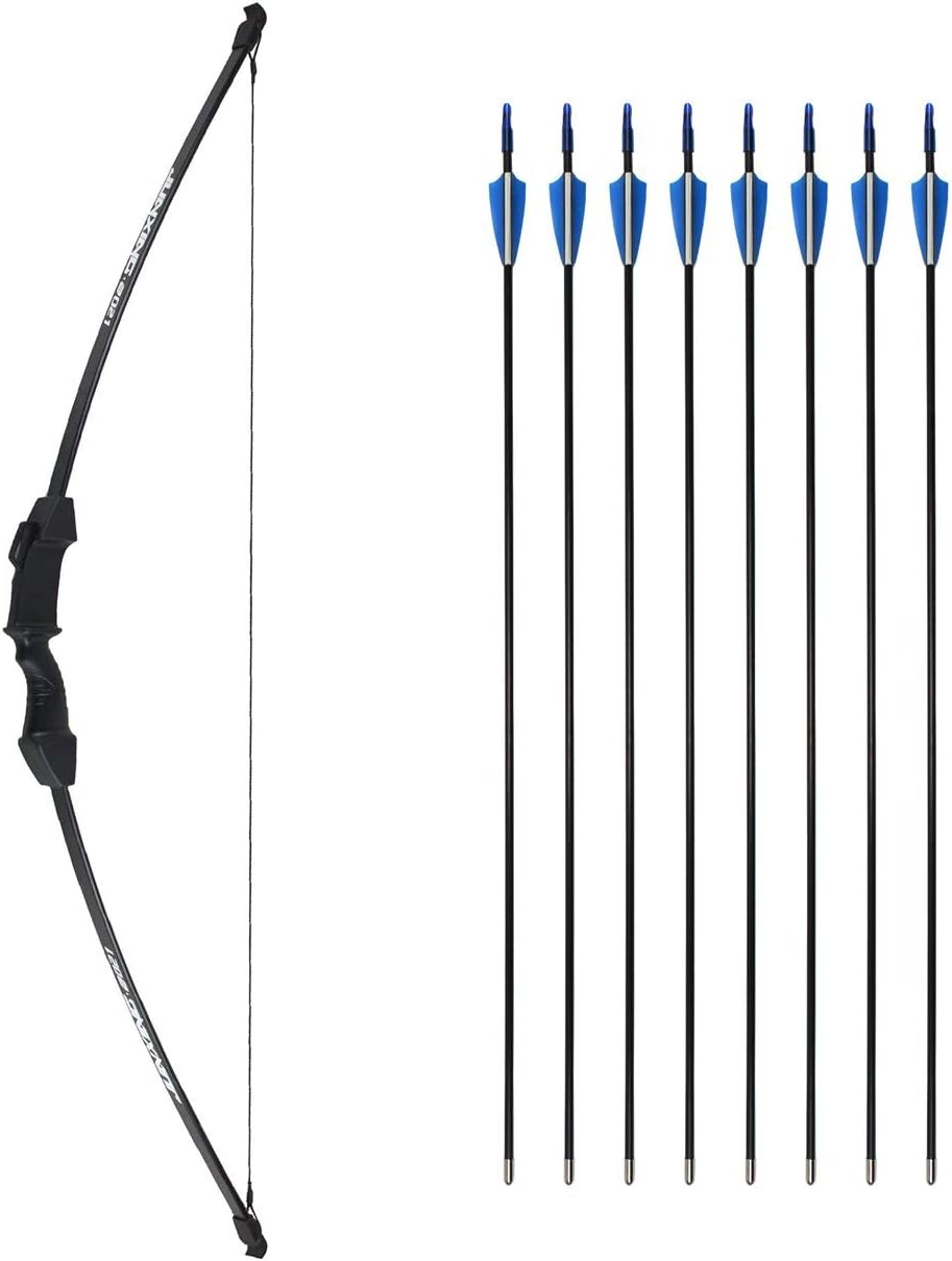 Topbows 45 Inch Archery Bow and Arrow with 8 Arrows Set Start Recurve Bow Outdoor Sports Game Hunting Toy Gift Bow Kit Set 18 Lb for Teens