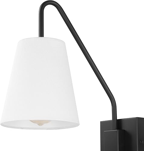 Miniatura 6 de Globe Electric 65000043 Aplique de pared con 1 luz, negro mate, pantalla de tela blanca, brazo oscilante, cable de tela trenzada negro de 6 pies,