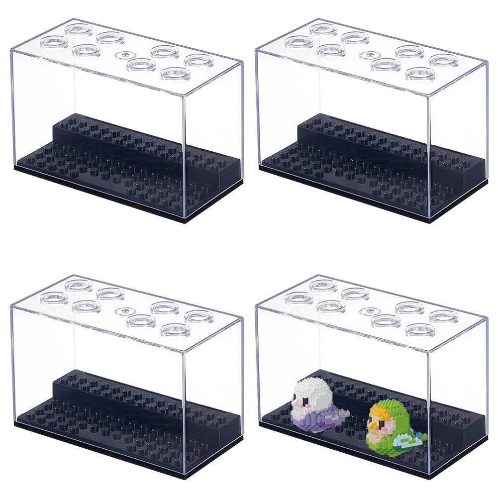 FINGERINSPIRE 4 custodie rettangolari in plastica da collezione, 40 x 40 x 69 mm, base nera, coperchio trasparente, mini scatola di protezione antipolvere per action figure, modelli di bambole in
