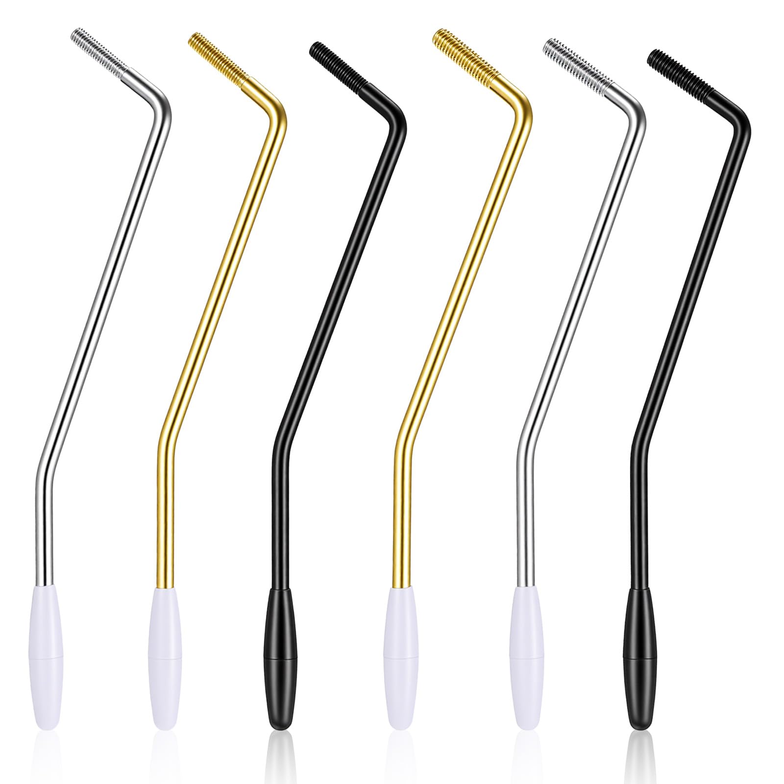 5mm+6mm Tremolo Arm, 6 Stück Tremolohebel Linkshänder, Whammy Bar mit Kunststoff Spitze für E-gitarre, Tremolo System (Schwarz, Gold und Silber)