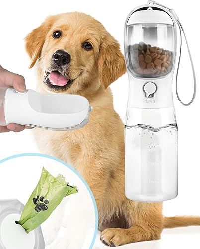 CO'ESSTRA Botella de agua para mascotas, dispensador portátil de botella de agua para perros con bolsa para excrementos, botella de agua de viaje