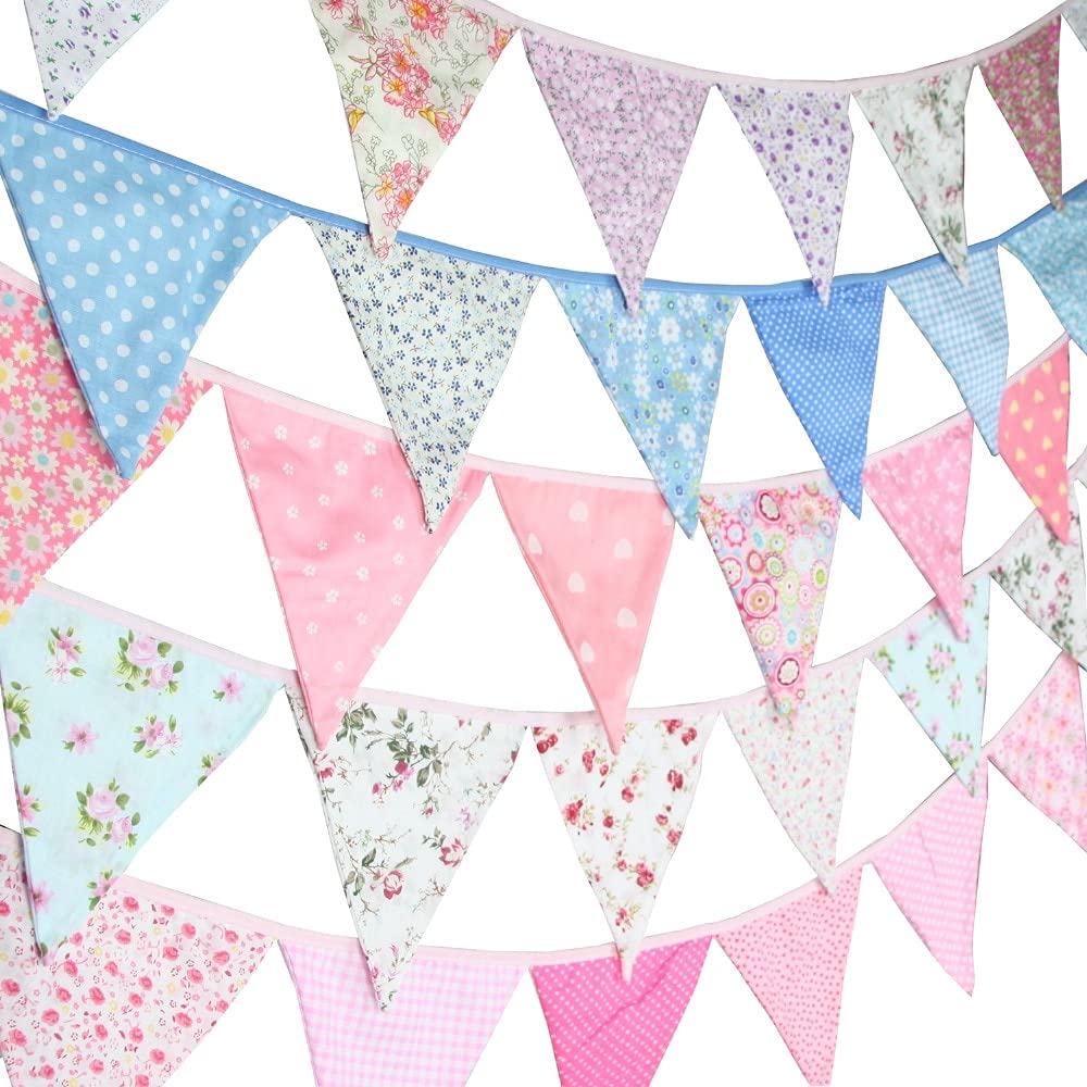 Guirlande De Fanions étoilés – Rose Et Blanc – 220 Cm – Tissu Coton (Porter And Stone)