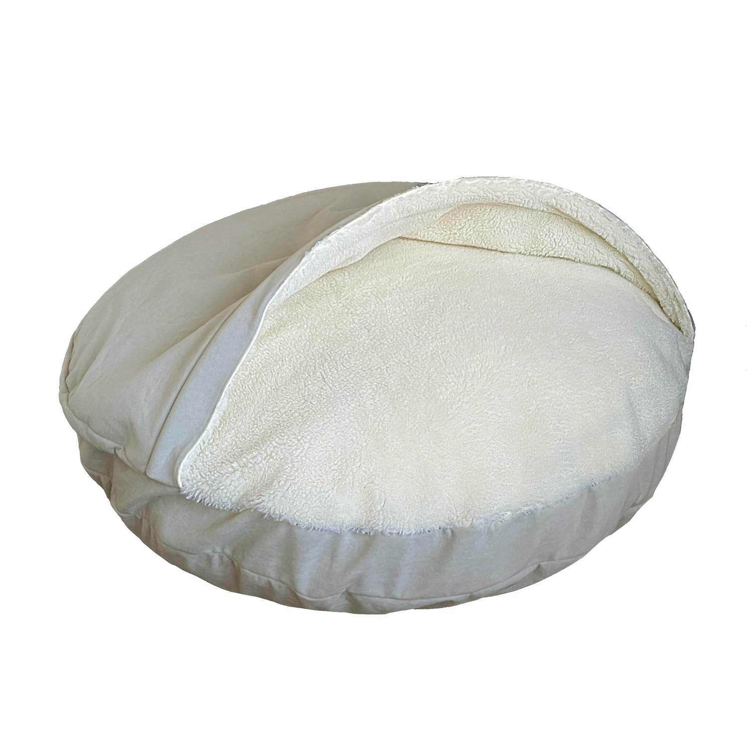 Premium Höhlen-Hundebett für mittelgroße Hunde, Größe M (85 cm), waschbar, austauschbare Teile, gemütlich, warmes Flauschiges Bett zum Liegen innen oder Oben | Hellbeige