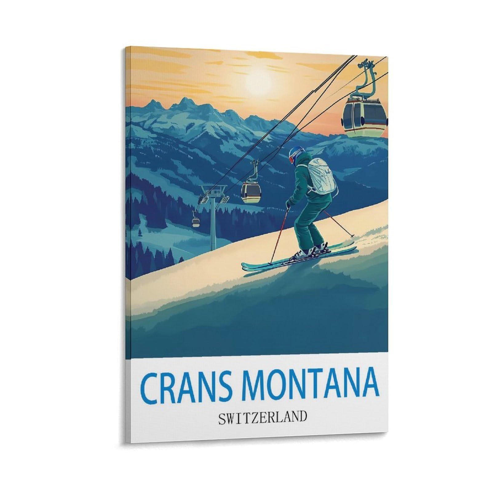 WHCHEEH Crans Montana Switzerland Vintage Travel Posters Ski 16x24inch(40x60cm) Canvas Art Print Wall Art Decor Picture