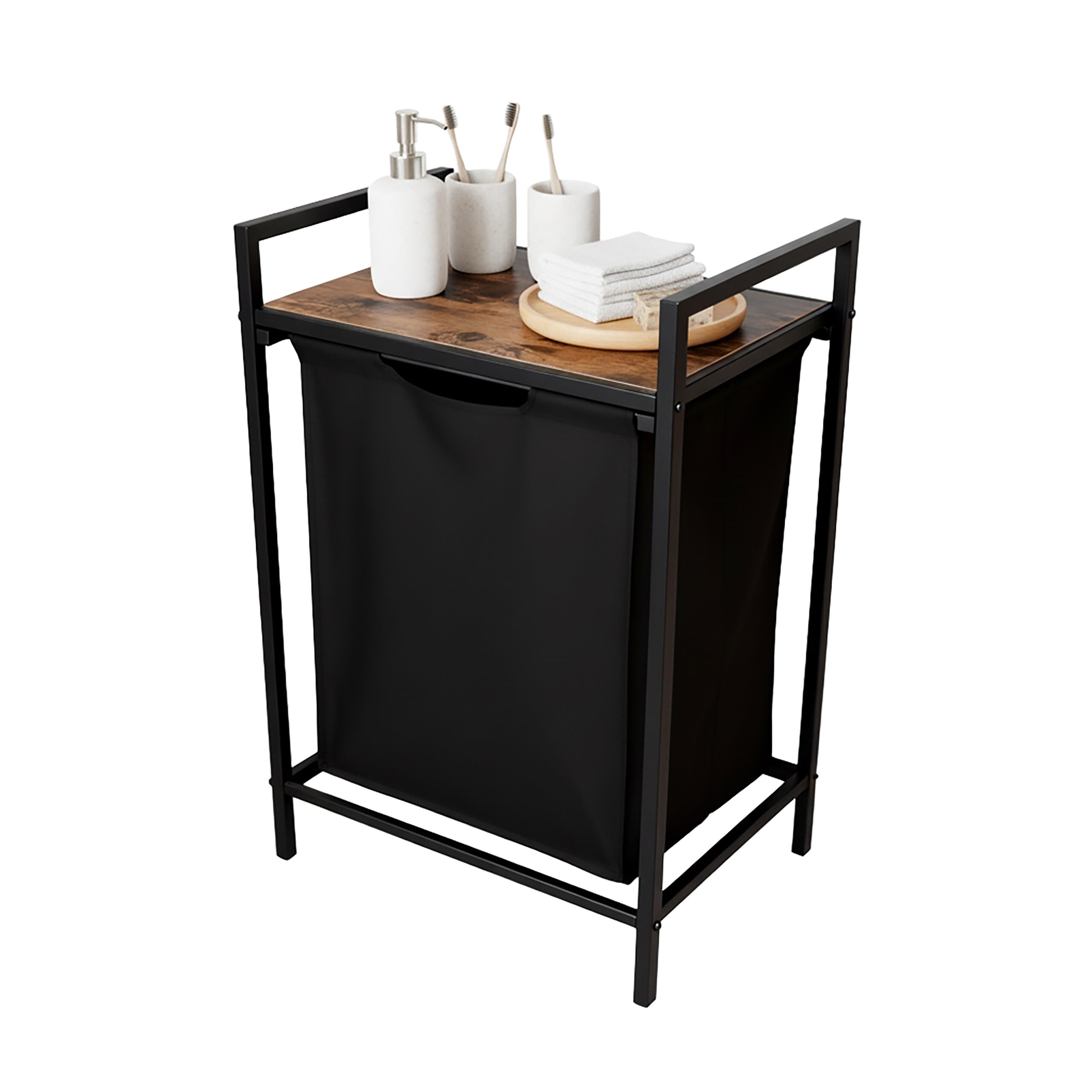 Relaxdays Laundry Hamper with Removable Bag, Shelf, 65L, 72x50x33cm, Black/Brown