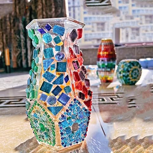 Basicon 400g Glas-Mosaiksteine - Verschiedene Formen, Glitzer, Kleine Bunte Unregelmäßige Kristall Fliesen für DIY Handgemachtes Dekor