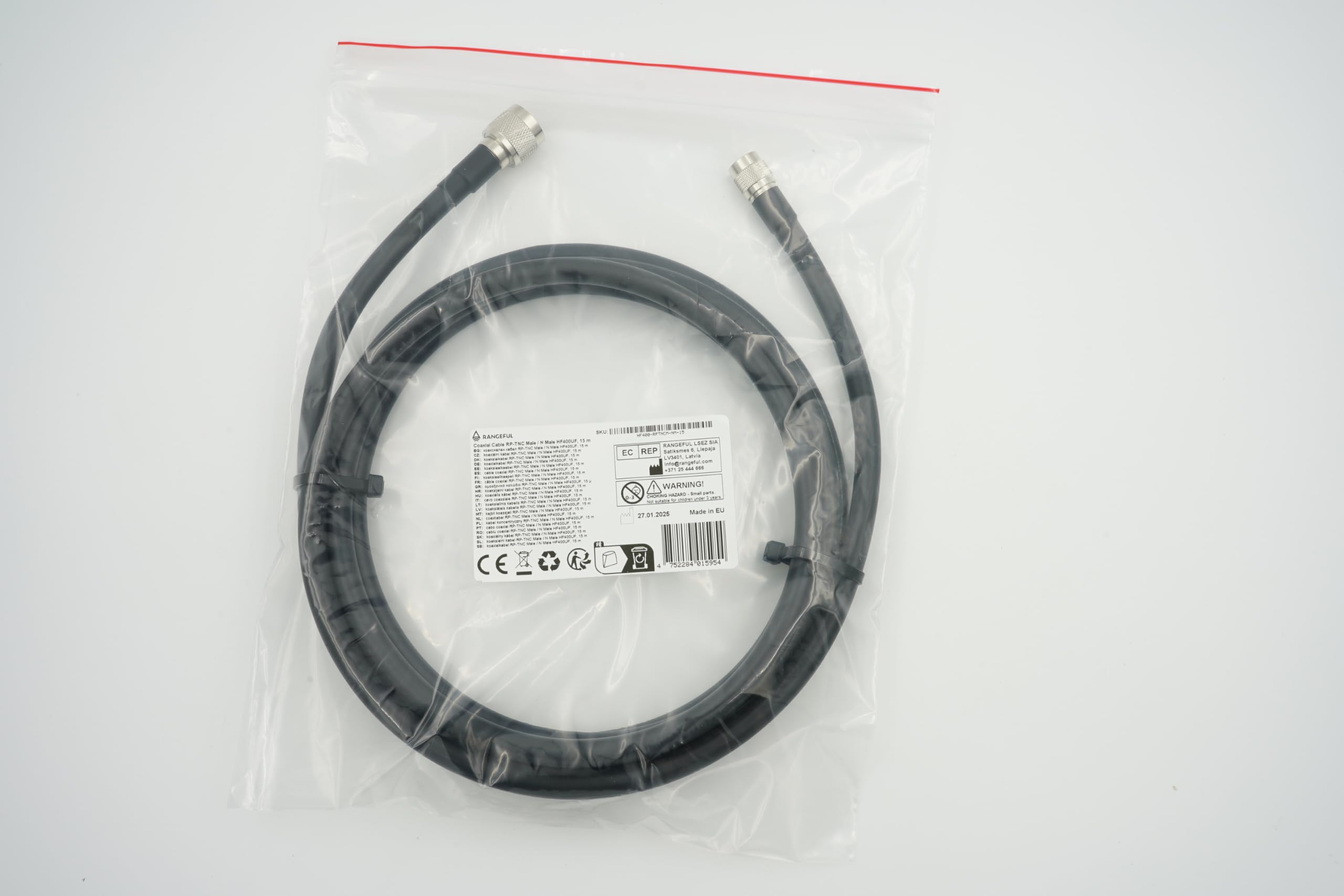 15m RP-TNC maschio a N maschio — Prolunga coassiale flessibile HF400 interamente in rame da 50 Ohm (equivalente a LMR400 UF UltraFlex) — per antenna router wireless mobile WiFi LTE 4G 5G 6G
