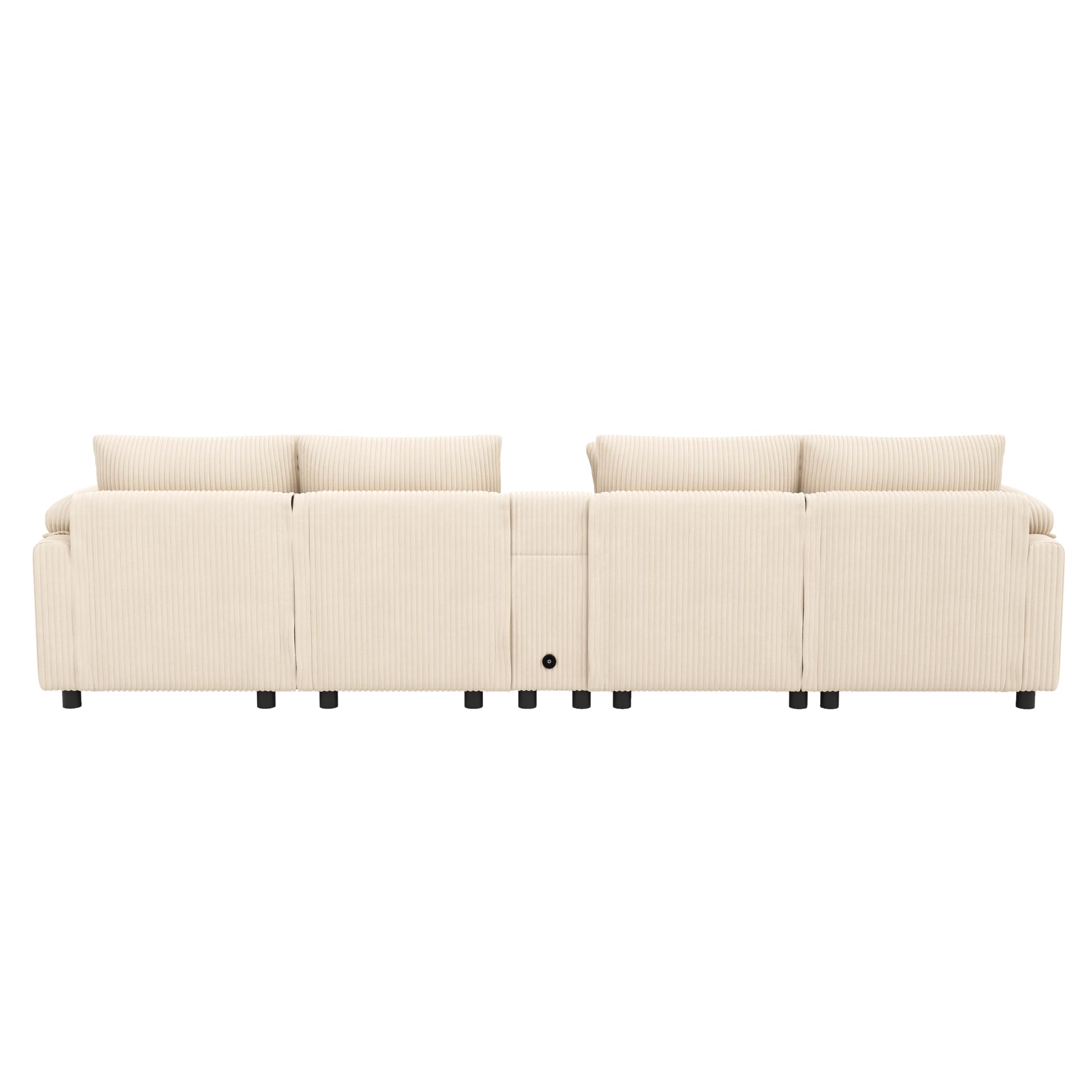Sofá modular de pana en forma de U y L con consola, sofá esquinero con espacio de almacenamiento, portavasos y cojines, color beige