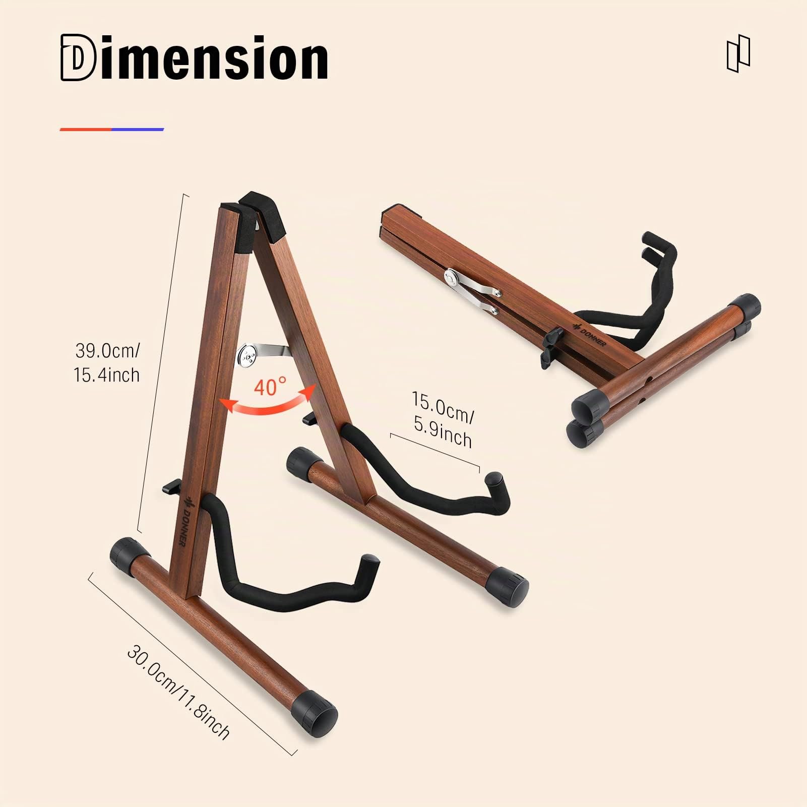 Donner Support Guitare en Bois Porte Guitare, A-frame Stand Guitare Pliable Portable pour Guitare Acoustique et Electrique, Ukulélé, Basse