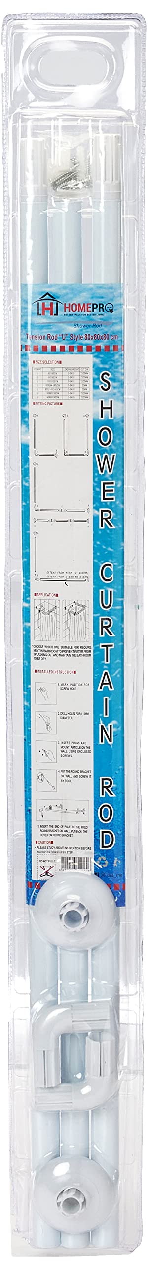 HOMEPRO Better Value for Better Living Home Pro "U" Aluminium Tension Rod, 80 Cm Size