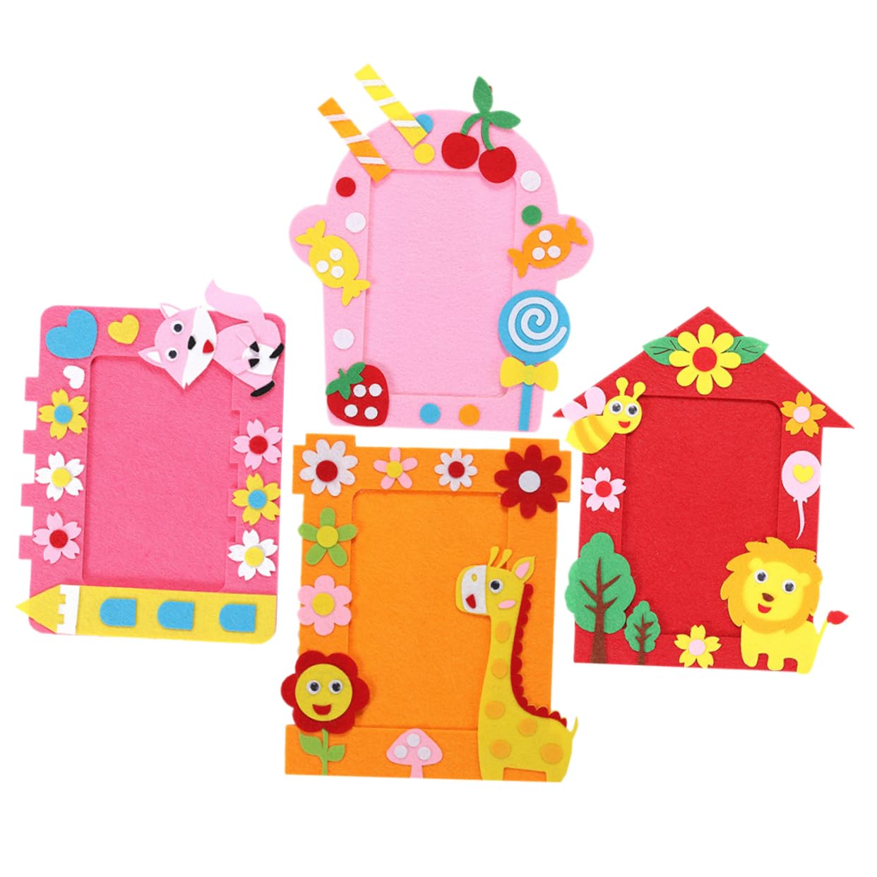 OUNONA 4Pcs Cartoon Photo Frame Non Woven Fabric DIY Picture Frame Craft Safe for Preschool Kindergarten and Nursery Activities