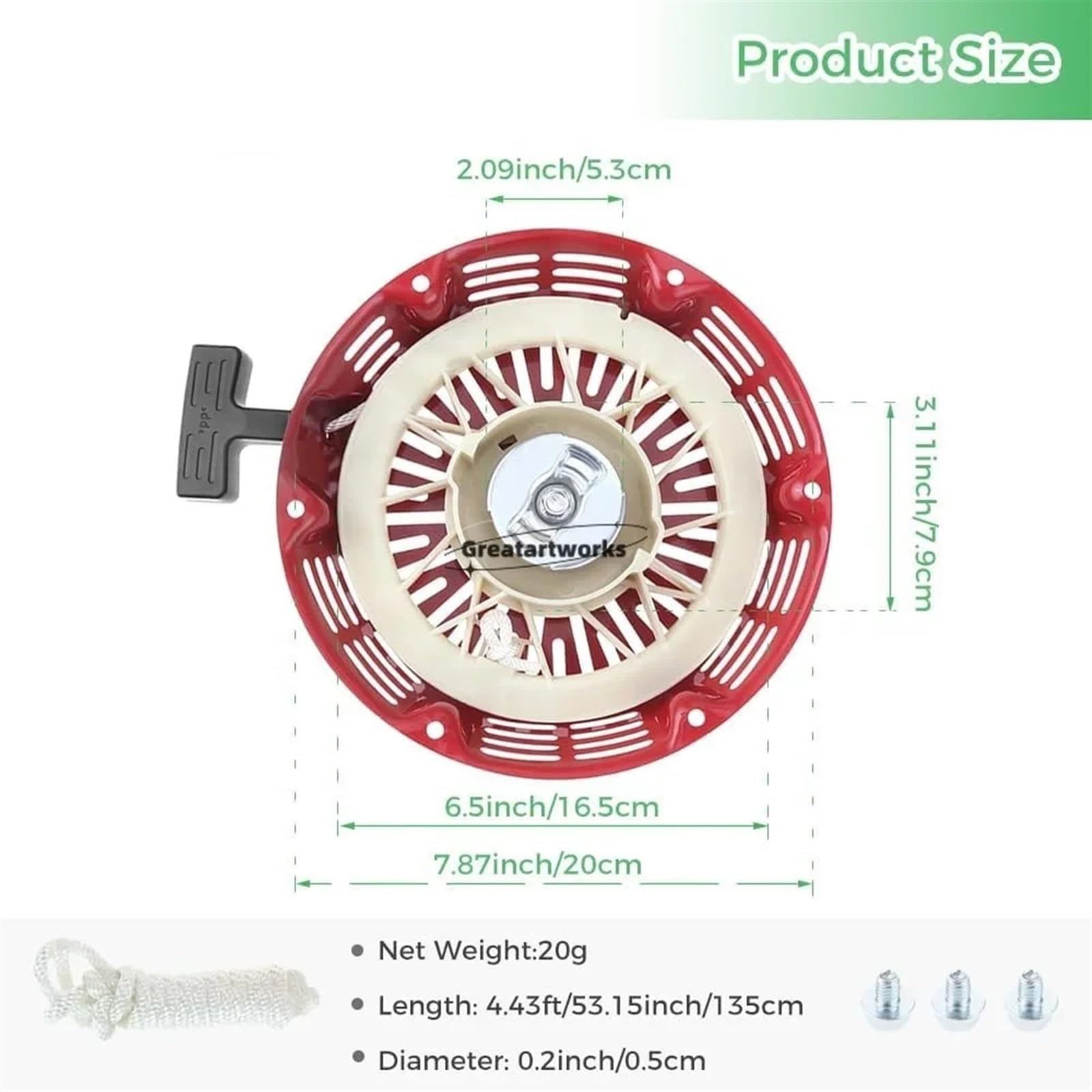 Arranque de retroceso con tirador Conjunto de arranque por cuerda de arranque de retroceso con kit de cuerda de tracción for generador de motor GX340 GX390 GX420 GX610 GX620 11HP 13HP 188F 28400-ZE3-W