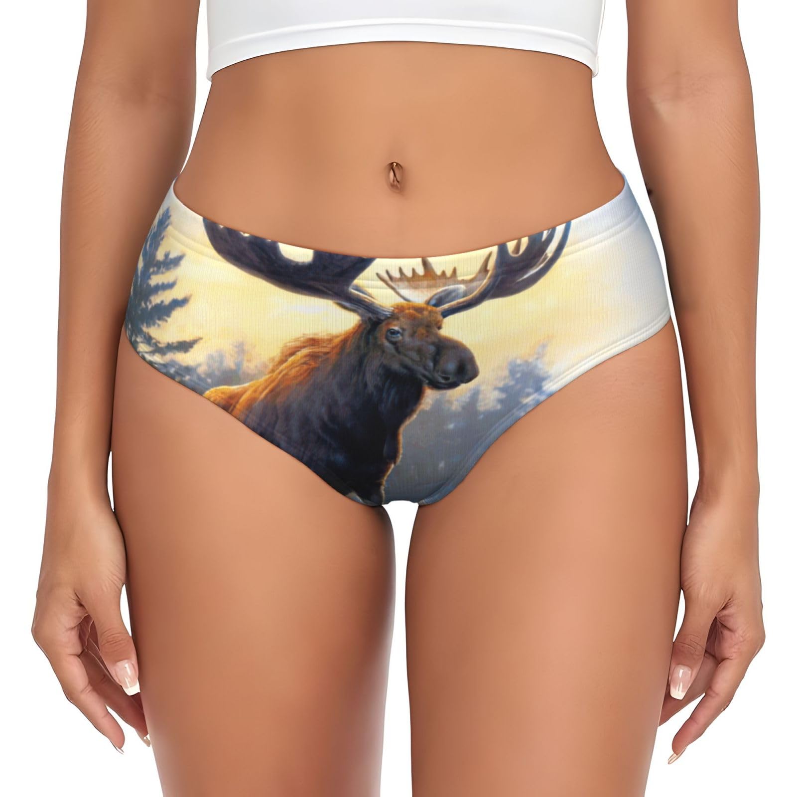 Yagdaa Women's Black Fall Moose Deer Print Underwear Soft Stretchy Bikini Briefs Knickers Hipster Panties Underpants