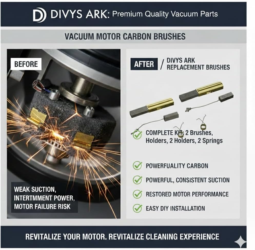 Replacement of Oreck Carbon Brush, Kit 4 Wide 2 Narrow W/Leads & Springs #09-75514-01