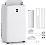 GarveeHome climatiseur portable 14 000 BTU pour pièce jusqu'à 750 pi² avec télécommande, unité de climatisation portable 3-en-1 silencieuse avec refroidissement, déshumidificateur, ventilateur, kit de fenêtre, mode sommeil, minuterie 24H, blanc | unité de climatisation portable 14 000 BTU avec mode sommeil, minuterie 24H