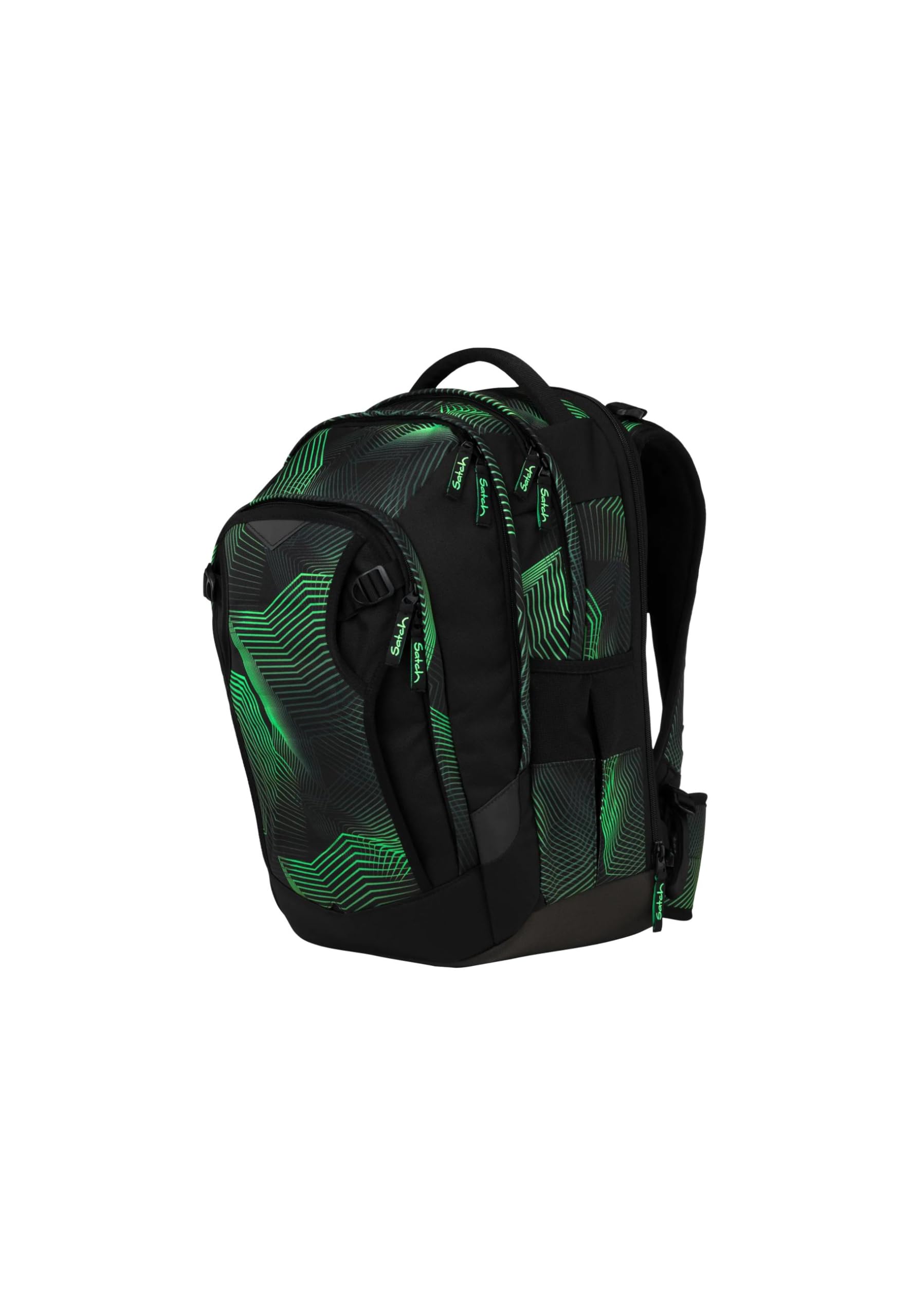 Satch match plus Schulrucksack, erweiterbar auf 35 Liter, ergonomisch, mit Fronttasche Seismic Green - Schwarz