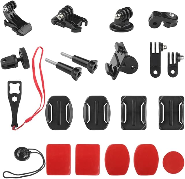 Geila Universal Action Camera Accessory Kit, 20-in-1 Grab Bag Mount Kit, Helmet Chin Mount Accessory Kit, J hook buckle Mount, Adhesive Mount, Sports Camera Accessory
