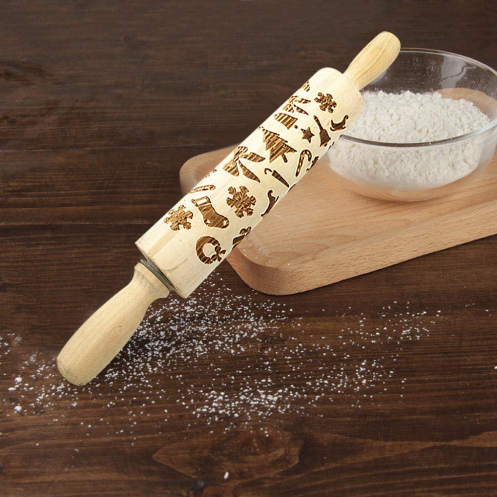 Rolling Pins Non-Stick Rolling Pin Embossing Mold Wałki do ciasta kuchenne Drewniany wałek do ciasta rzeźbione wytłoczone narzędzie świąteczne Akcesoria kuchenne