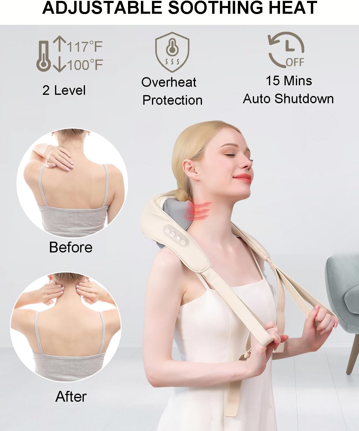 Neck Massager with Heat, Shiatsu 4D Deep Tissue Kneading Massager for Neck, Shoulder and Traps, Birthday Gifts for Husband, Wife, Mom, Dad, Women & Man