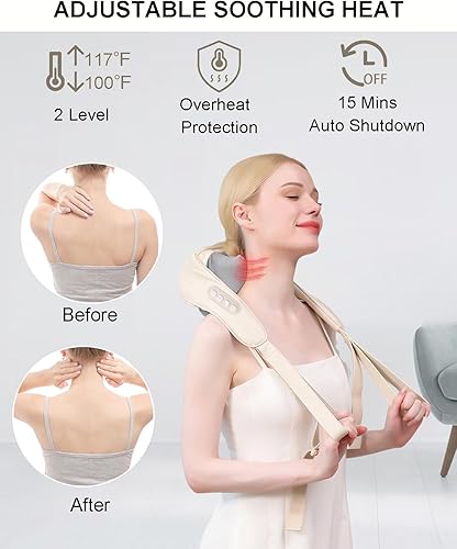 Miniatura 5 de Masajeador de cuello con calor, Shiatsu 4D masajeador de tejido profundo para cuello, hombros y trampas, regalos de cumpleaños para papá, marido,