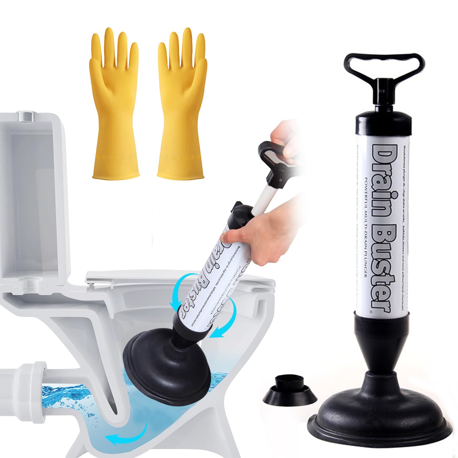 Subtack Drain Unblocker - Sink Plungers For Unblocking Plunger Shower Unblocker Powerful Toilet Air Plunger Toilet Unblocker Toilet Unblocker With 2 Drain Cups For Toilet, Sink, Shower, Bath