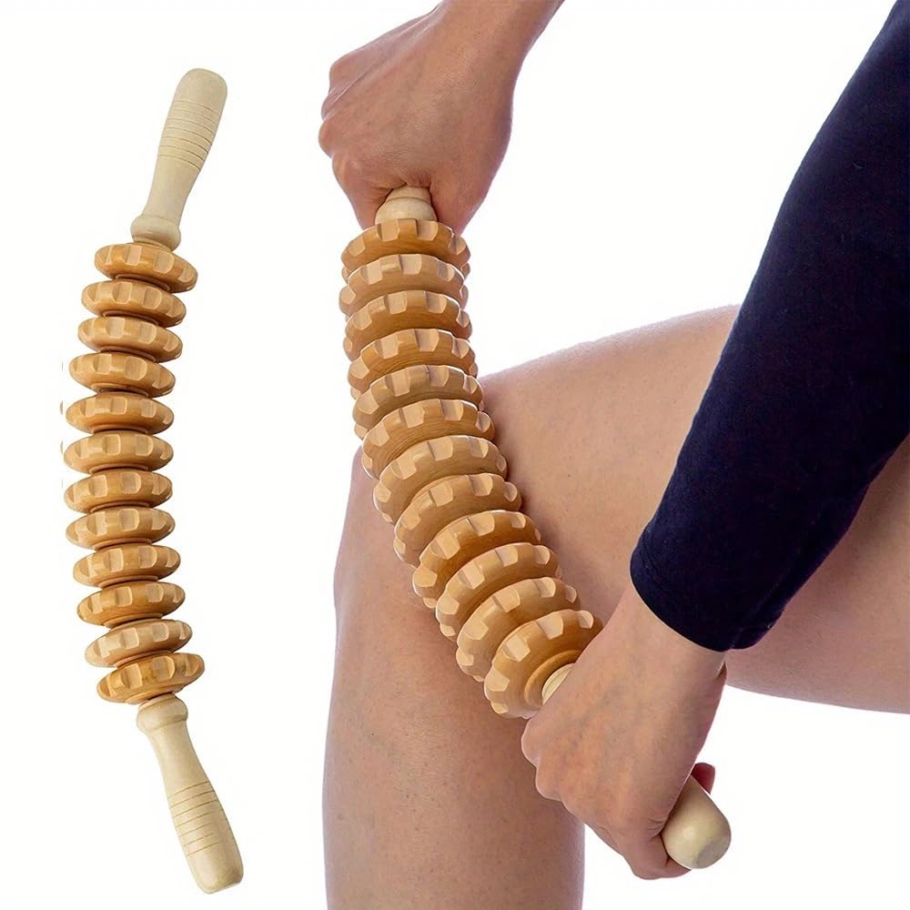 Rodillo de masaje de madera para fascia, 43 cm de longitud, madera de haya, masaje corporal y piernas, terapia de puntos gatillo