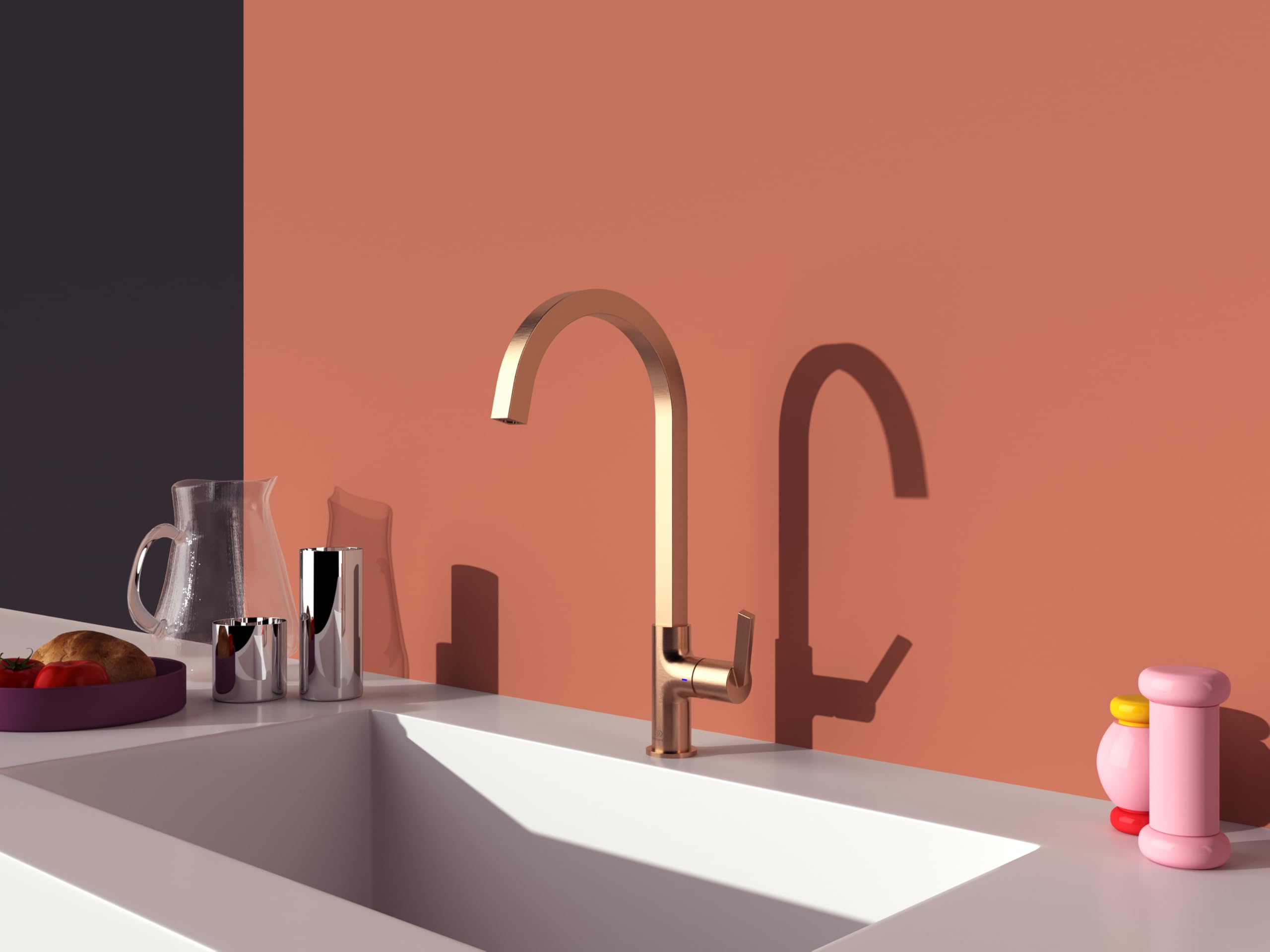 Ideal Standard – Gusto Monomando de cocina, Caño cuadrado en C, con cartucho FirmaFlow, caño giratorio 360°, fácil de instalar con fijación EasyFix+, Rosa Atardecer