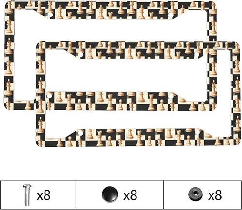 Miniatura 3 de 2 marcos de matrícula de automóvil para mujeres y hombres, cubierta sólida de aluminio con estampado vintage de ajedrez para placa de matrícula para