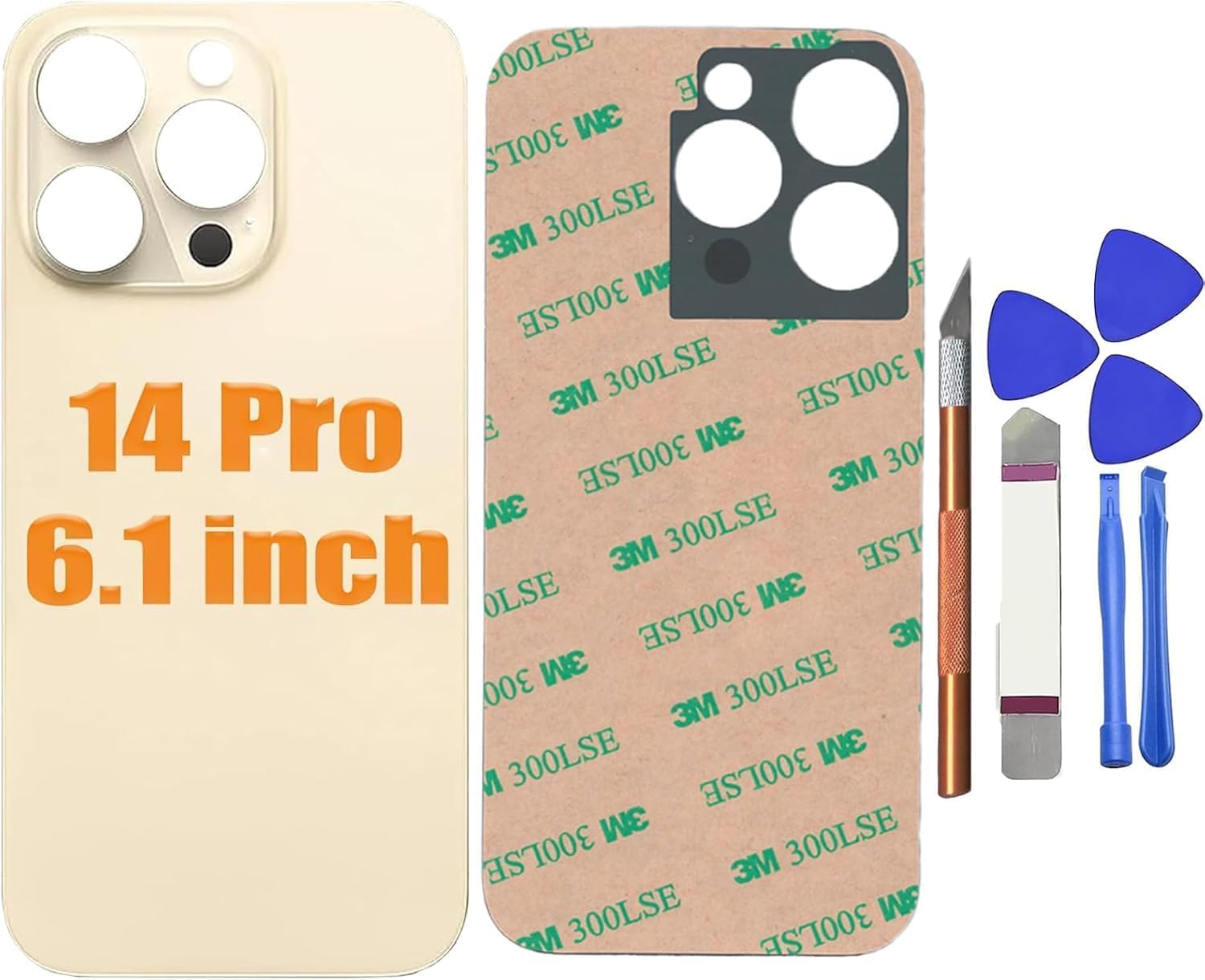 Tapa Trasera 14 Pro- Reemplazo de Cristal Trasero para iPhone 14 Pro,Reemplazo de la Cubierta de Vidrio Trasero con Kit de Herramientas de reparación (Oro)