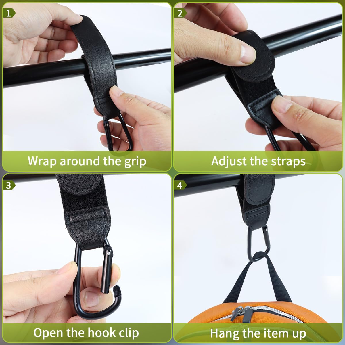 4 ganchos para cochecito, ganchos para cochecito de bebé, clips y ganchos universales para cochecito, clip de mosquetón ajustable para bolsas de pañales, el gancho perfecto para cochecito, compras y
