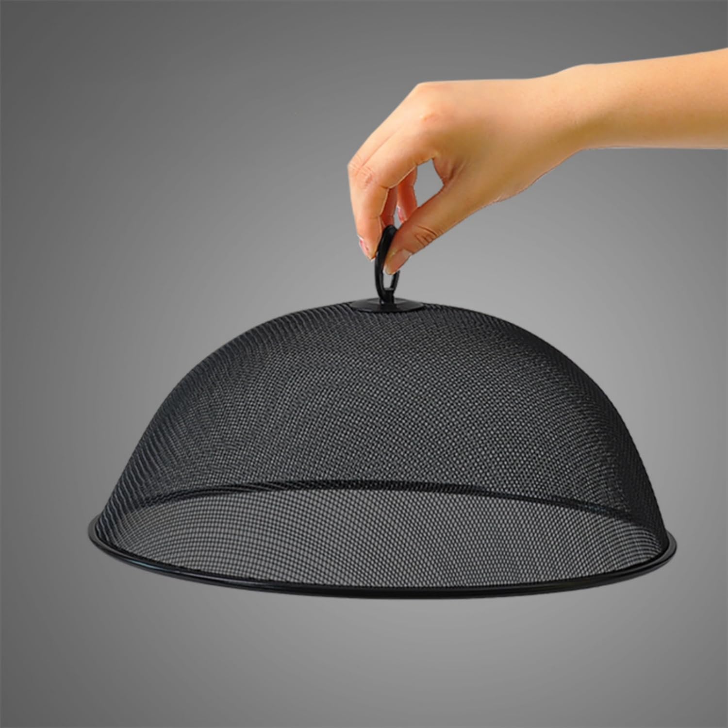Copertura rotonda per alimenti, in rete metallica, riutilizzabile, protezione per alimenti, a cupola, copertura per alimenti, tende da picnic, copertura per torte, per cucina, cibo, verdure (nero, 30
