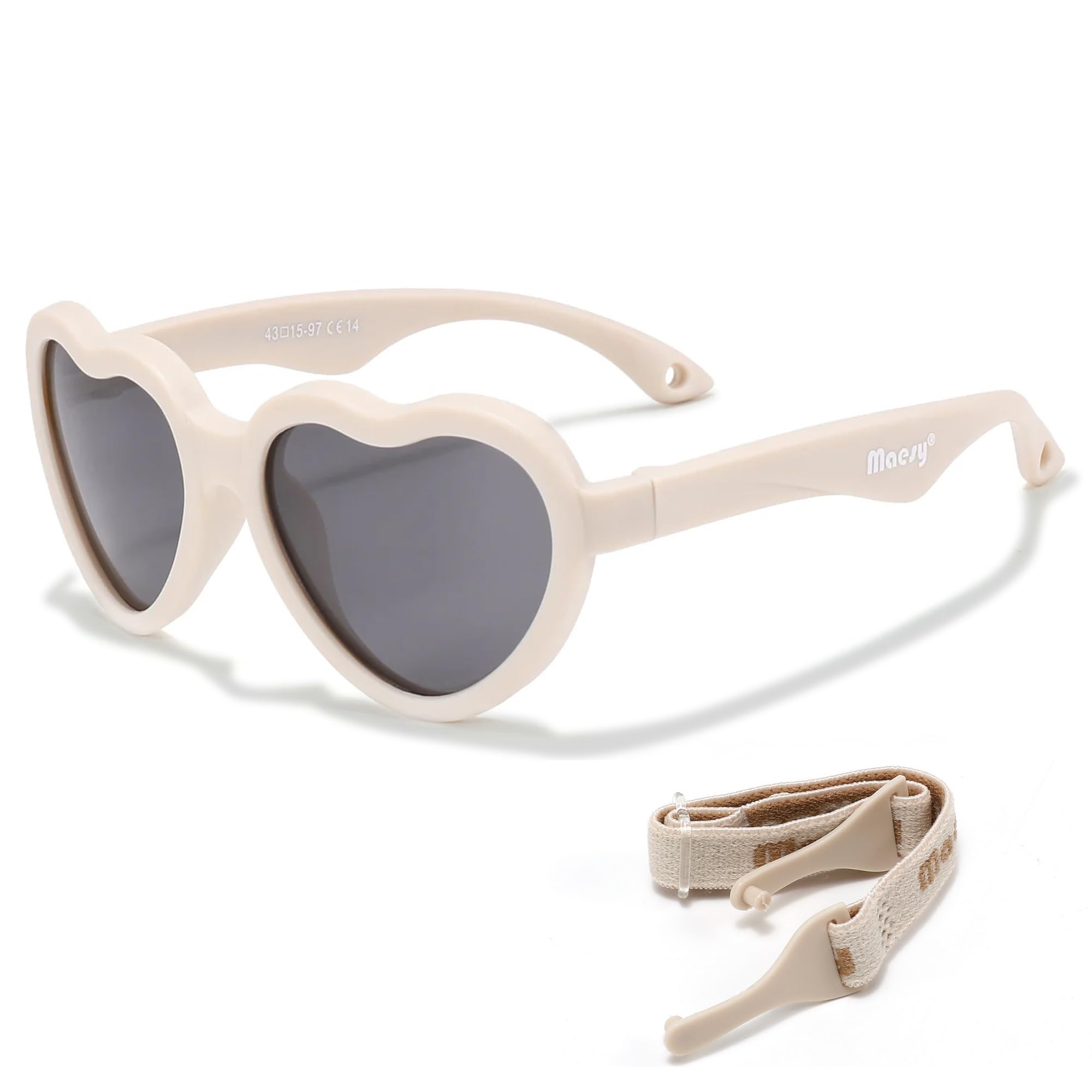 Baby Sonnenbrille für 0-2 Jahre - UV400 Polarisierter Schutz - Flexibler und Biegsamer Rahmen - Verstellbares Gummiband - Sichere und Bequeme Babysonnenbrillen - Herz - Maes