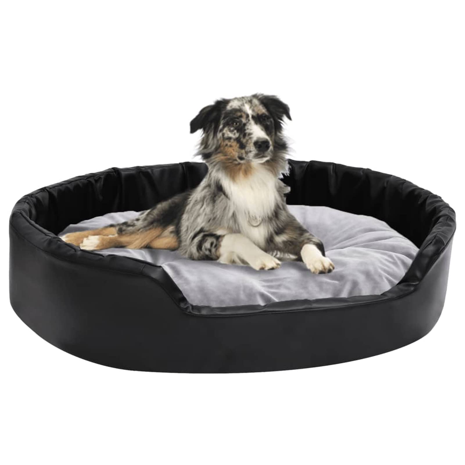 ZHOUMIN Cama para Perros, Sofa Perro, Colchon Perro, Sofá Cama para Mascotas, Felpa y Cuero sintético Negro Gris 90x79x20 cm