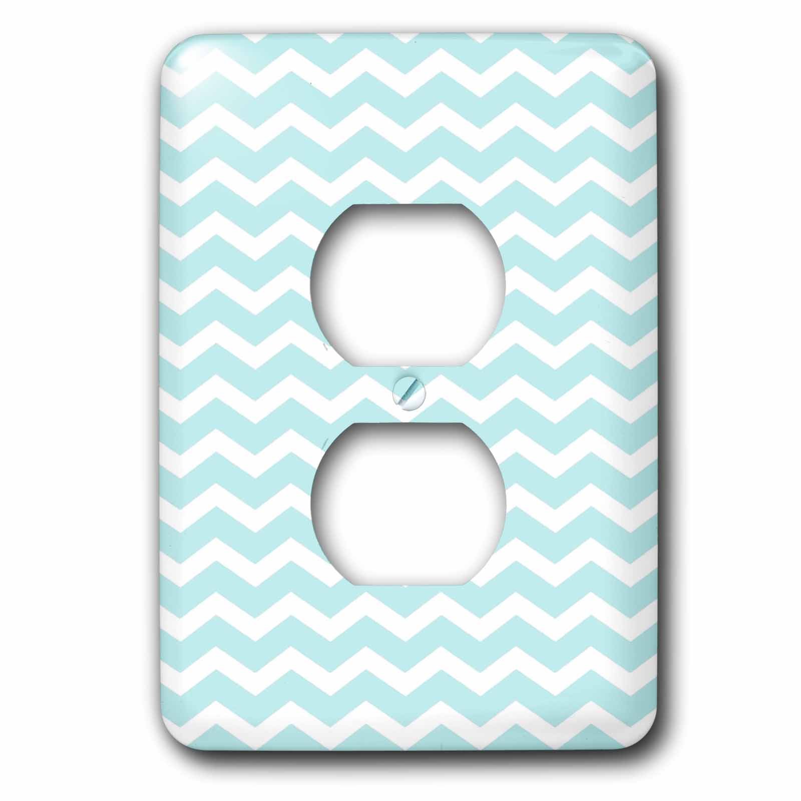 Motif zigzags bleu menthe blanc double prise turquoise pastel 3dRose