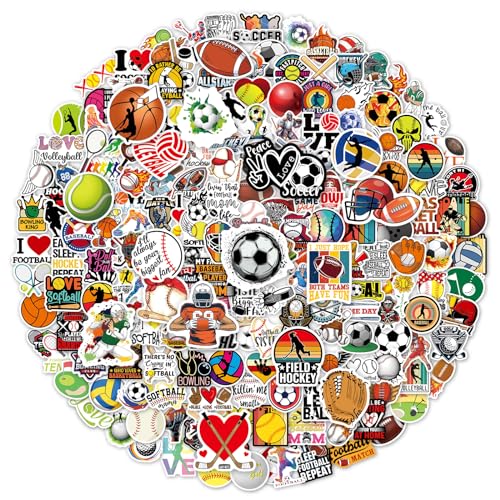 200 PCS Sports Stickers Sports Vinyl Stickers for Water Bottles Laptop Skateboard Journaling Helmet Basketball Baseball Football Volleyball Softball Soccer Stickers for Kids Teens Adults