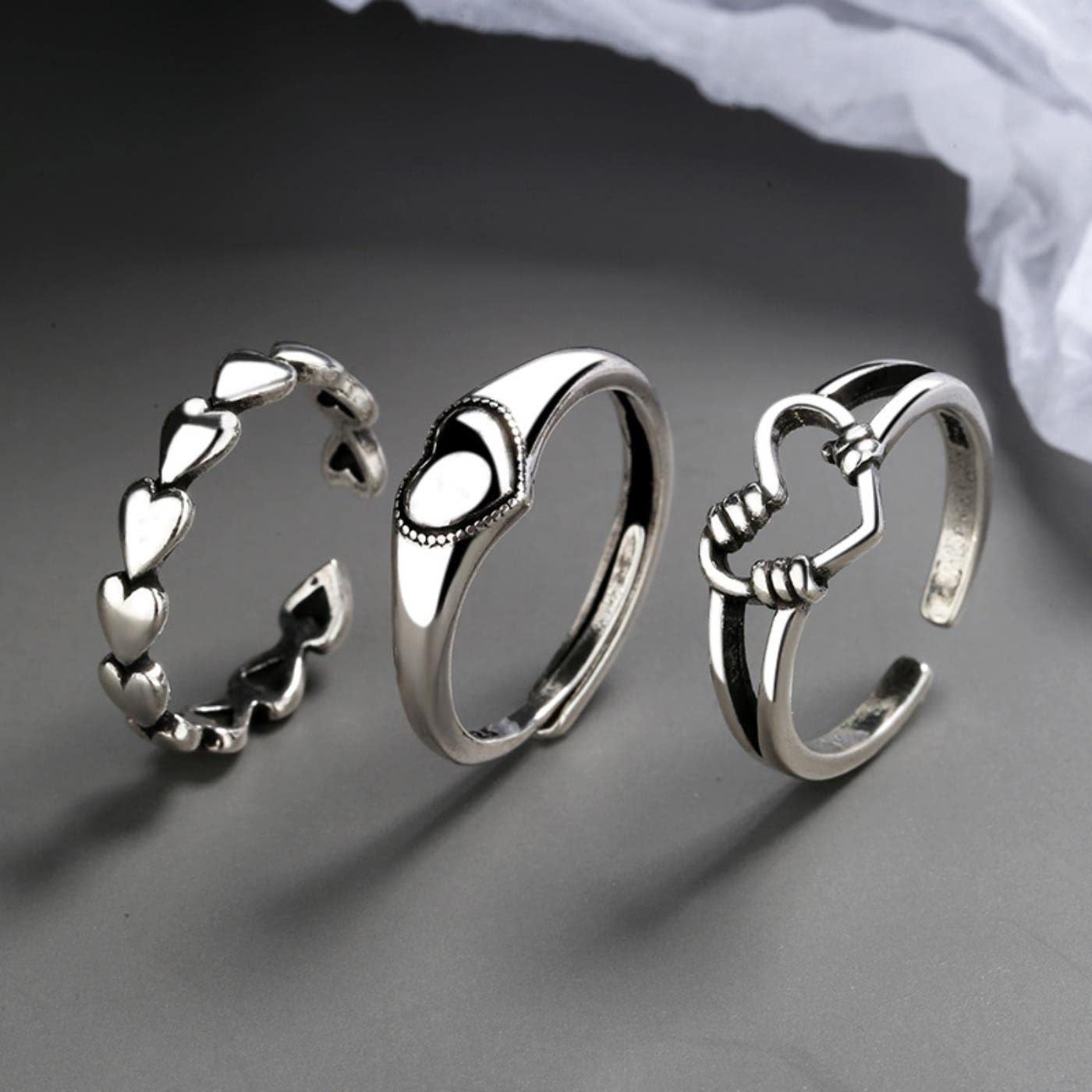 Retro Love Heart Hollow Open Ring Kobieta INS Trend Słodki Sexy Elegancki Hand-Made Hip-Hop Moda Tajska Srebrny Pierścień