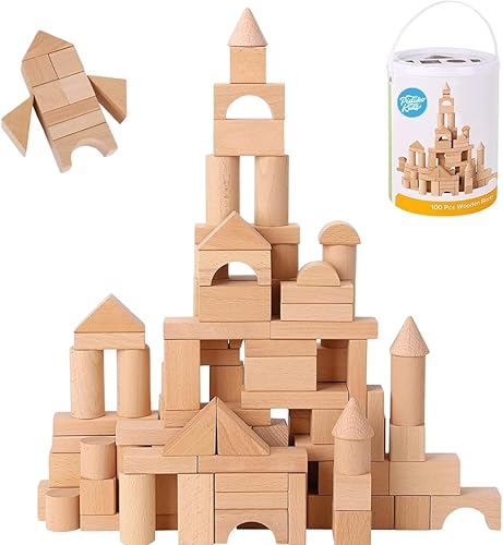 Miniatura 1 de Pidoko Kids Bloques de madera  100 piezas  Bloques de construcción para niños pequeños  Incluye contenedor de almacenamiento con tapa clasificadora