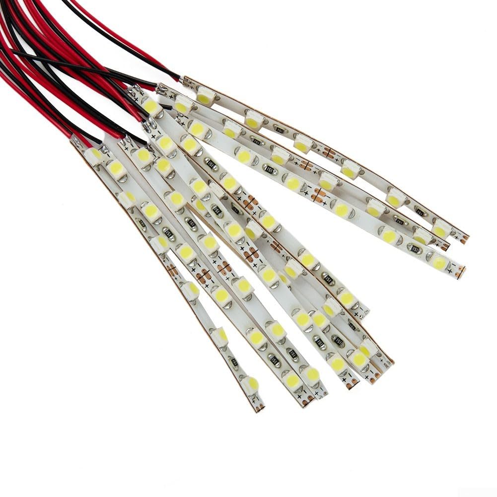 LED Light Strip Kit of 10 Pre Wired Units Excellent Choice for Illuminating Dolls Houses and Models at 12 18 Volts (White light)