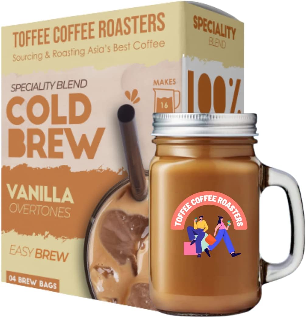 Vanilla Cold Brew Bags | As Seen On Shark Tank | Easy Brew | Pack of 4 Bags | Arabica Coffee | Makes 16 Cups